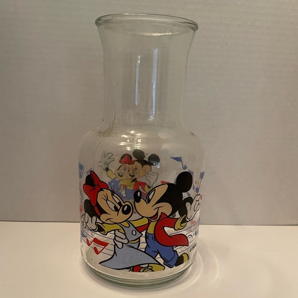 Vintage Disney pitcher glass 90's blue Mickey rare collectable carafe serving - Picture 2 of 2
